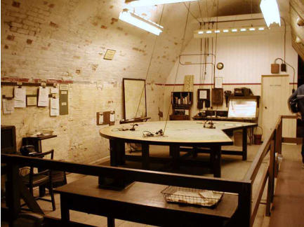 Coastal artillery plotting room. This room controlled gun batteries from Hastings to the North Forland.