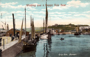 The Tidal Harbour c.1904.  The boats are tied up against Crosswall which separates the Tidal Harbour from the Granville Dock.
