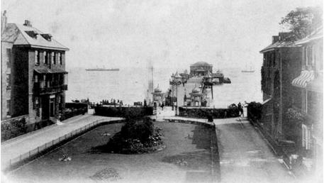 View from the Burlington Hotel c.1900.  The view across Clarence Lawn to the Promenade Pier.
