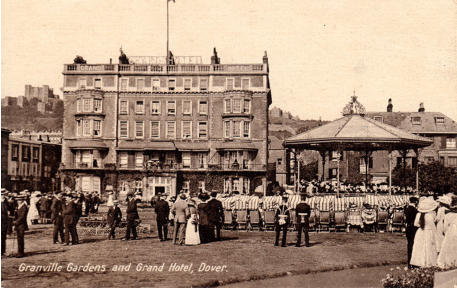 Grand Hotel c.1910.  Seen across the Granville Gardens , where a concert is underway on the bandstand.