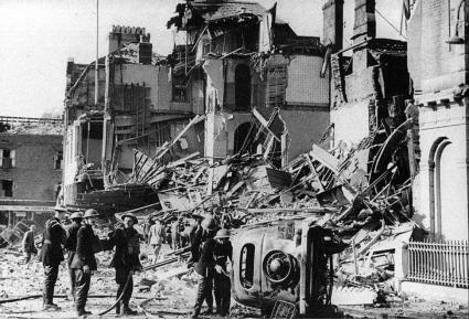 Grand Hotel, 1940.  The scene in Wellesley Road on 11th September 1940 when one end of the hotel was destroyed by a bomb.