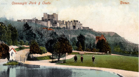 Connaught Park c.1900.  The pond and view of the castle.