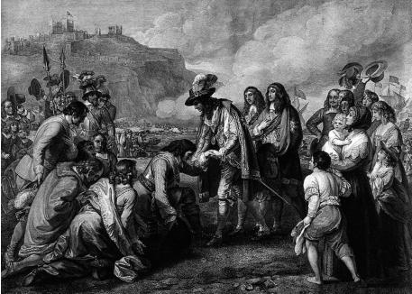 Charles II landing at Dover 1660. The King is greeted by the Mayor of Dover at the restoration of the Monarchy.