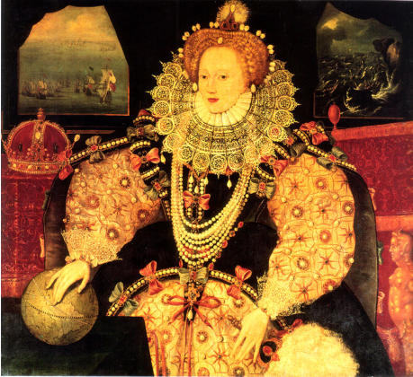 Queen Elizabeth I. The "Armada Portrait" celebrating the defeat of the Spanish Armada.
