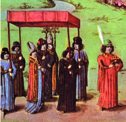 The Barons of the Cinque Ports carrying the canopy over Richard the Lionheart at his coronation in 1189.