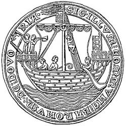 The Seal of Dover (1284) showing a Cinque Ports ship of the period.