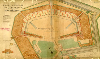 A Victorian Plan of Fort Burgoyne.  Showing the main fort with the barracks surrounding the parade ground.