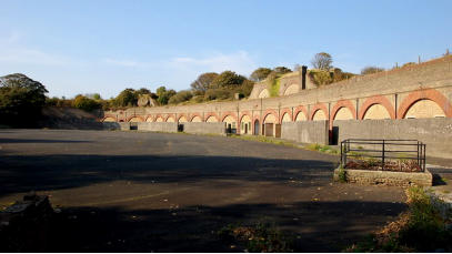 The Parade Ground. The bomb proof barracks are under the arches.