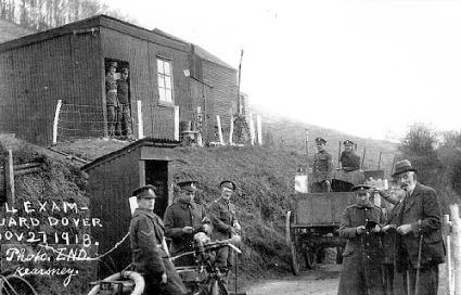 A military control point on a road leading into Dover during the First World War.
