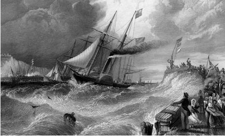 Prince Albert arriving at Dover. The steam packet 'Ariel' entering Dover on 6 February 1840. The Prince must have been glad to land judging by the rough sea.