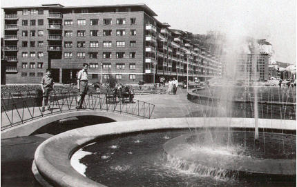 The Granville Gardens, 1965. The post-war restoration of the gardens with the Gateway Flats in the background.