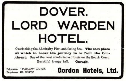 An advert for the Lord Warden Hotel, 1913.  From Bradshaw's Continental Railway Guide 1913.